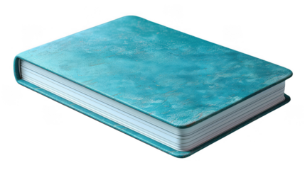 A blue leather bound book with a white cover