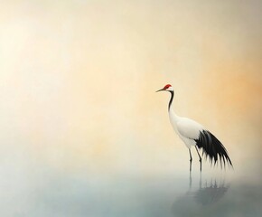 Fototapeta premium Elegant Crane Standing Peacefully in Misty Wetlands Nature Photography Tranquil Environment Serene View
