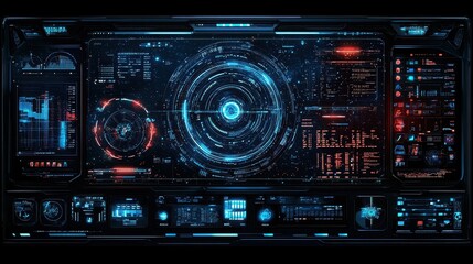 Obraz premium Futuristic Sci-Fi Control Panel with Data Visualization Elements