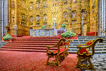 Detail of the medieval altar in the Seville Cathedral, Spain