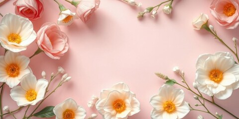Delicate Pink White Flowers Floral Border Spring Bloom Romantic Background