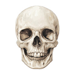 Obraz premium Detailed vector illustration of a human skull on a transparent background. Anatomy, death, and Halloween concepts.