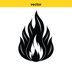 Vector fire icon set with flames and burning symbols in yellow and orange, representing heat, danger, and warmth