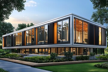 Modern Architectural Design Luxurious Glass House in Serene Landscape.