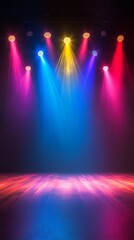Dramatic stage lighting creates colorful and vibrant beams of light