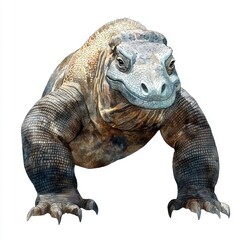 Obraz premium Hyper-realistic watercolor komodo dragon basking comfortably in the warm sunlight of its natural habitat on a rock