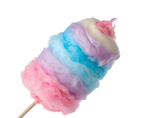 Fototapeta premium Colorful cotton candy PNG cutout, spun sugar in soft pastel hues, isolated on a white transparent background for creative design projects