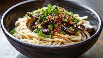 Scallion Oil Noodles with Sauteed Mushrooms