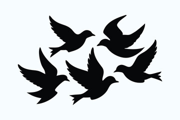 Obraz premium Minimalist Black and White Silhouette of Various Birds in Flight