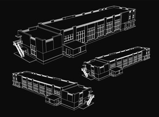 Three buildings are shown in a black and white photo. The buildings are all very tall and have many windows. Scene is very serious and focused on the architecture of the buildings