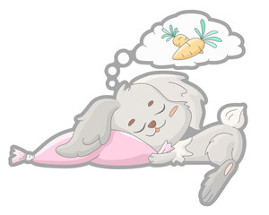 Dreaming bunny sleeping on soft pillow
