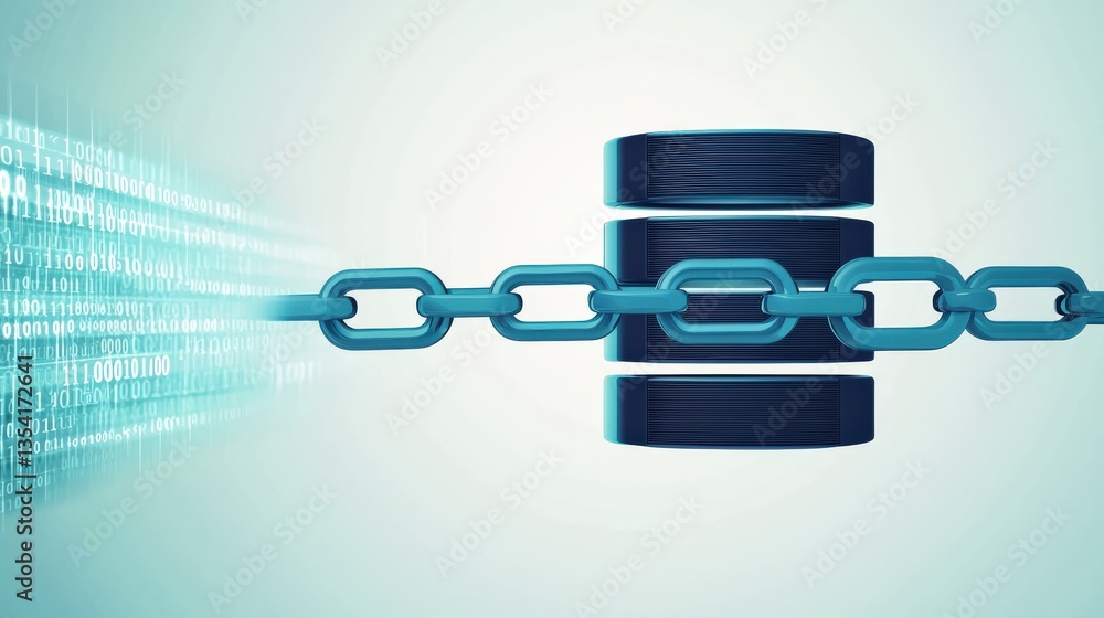 Poster floating database icon wrapped in digital chain