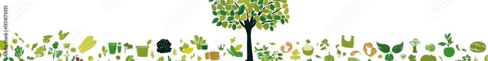 Aufkleber Conceptual tree emerging from a grocery bag symbolizes sustainable food practices with eco-friendly elements