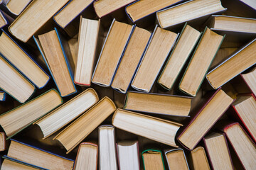 Obraz premium Top view of many books in the library. Back to school.