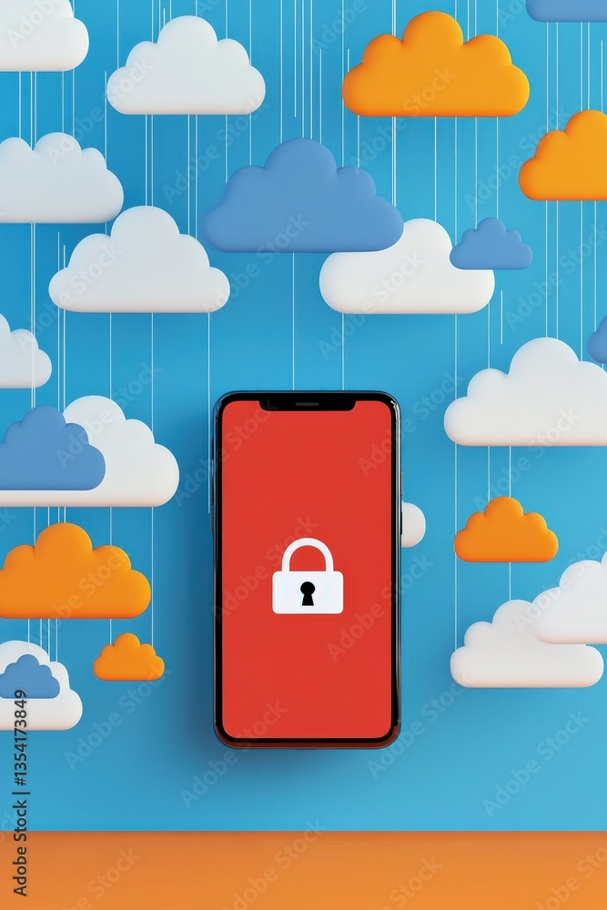 Poster floating smartphone with encrypted call icons