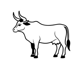 A line drawing black and white ink sketch of a cow
