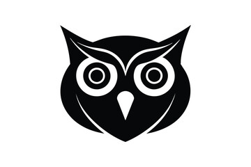 A black and white silhouette vector art of an owl?s face.eps