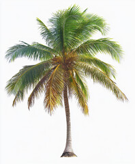 Obraz premium Isolated palm tree on white background, vibrant green leaves