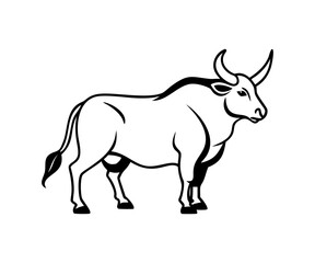 A line drawing black and white ink sketch of a cow
