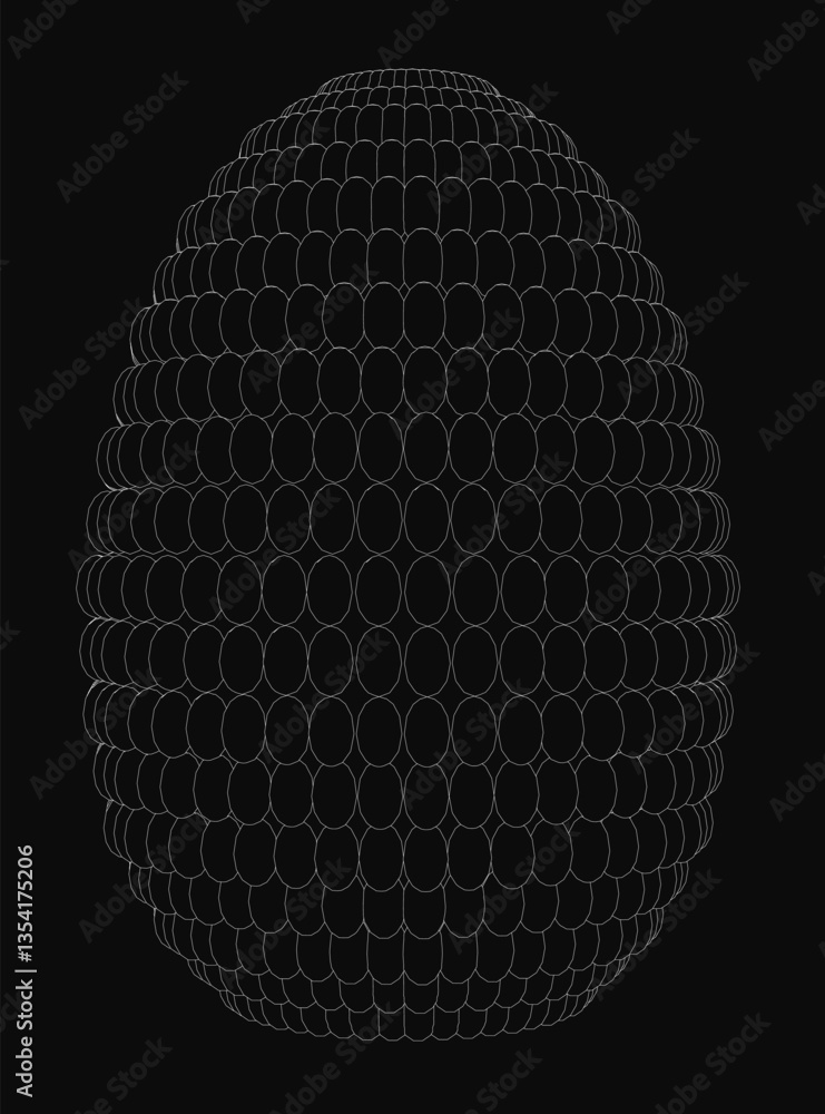 Poster a black and white image of a sphere with many small circles inside of it. the image has a very abstr