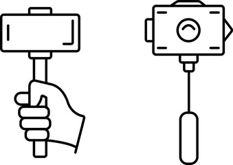 Selfie Stick Camera Icons – Outline & Editable Stroke Set