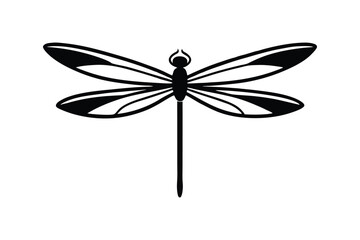 A black and white silhouette vector art of a dragonfly?s wings and body.eps