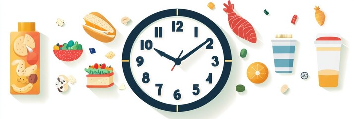 Creative clock design featuring food icons as numbers representing fast grocery delivery concept
