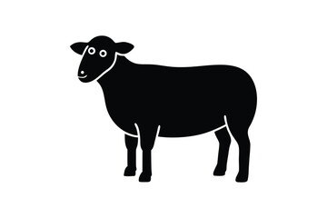 A black and white silhouette vector art of a sheep standing.eps