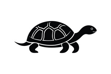 A black and white silhouette vector art of a turtle walking slowly.eps