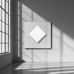 Minimalist presentation of a white square framed on a clean wall background for mockup and branding use