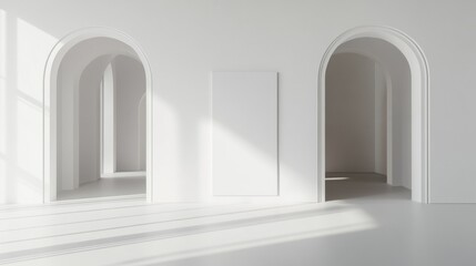 A spacious white room featuring elegant arches creating a bright and airy atmosphere ideal for modern living
