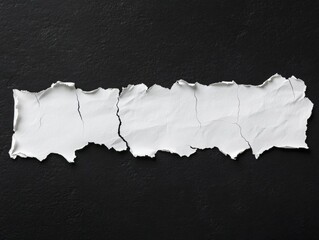 White torn paper featuring distressed edges isolated on black background for creative design and artistic use