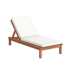 Wooden sunbed with white cushions on a transparent background. Perfect for summer relaxation and outdoor living.