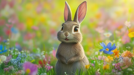 adorable bunny in a colorful flower meadow