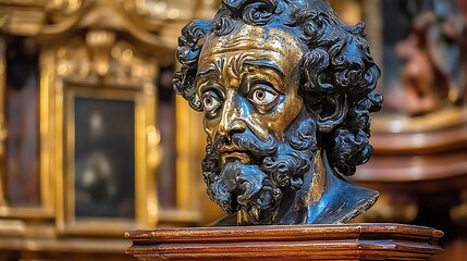 Obraz premium Close-up of an antique, ornate, religious bust sculpture.