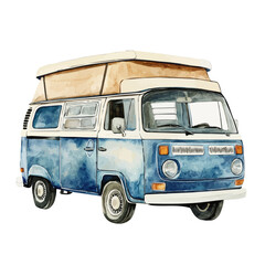 watercolor of A Camper Van, vector high quality, isolated on a white background.