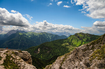 Fototapeta premium nature sceneries along the trail starting from Col Rodella and crossing Val Duron, Val di Fassa, Dolomites, Italy
