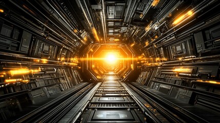Futuristic tunnel, glowing, digital, journey,  bright, abstract, background, technology, concept art