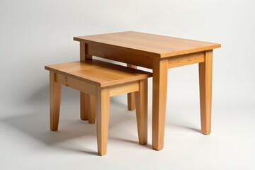 Collection of stackable wooden tables in a simple design, minimalist, empty