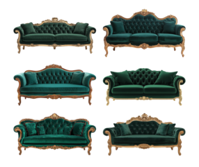 Classic antique velvet sofa PNG cut out set for interior design projects