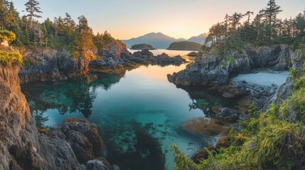 Naklejka premium serene sunset cove in british columbia