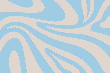 Abstract horizontal background with blue and beige waves. Trendy vector illustration in style retro 60s, 70s. Beige color. Abstract background with waves. Abstract blue background. Blue color