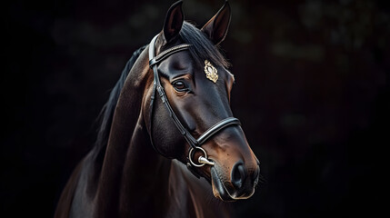 Fototapeta premium A striking portrait of a black horse, exuding elegance and serenity.