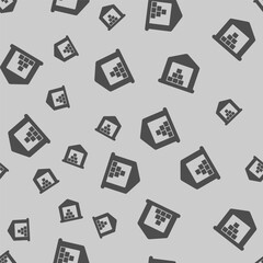 Marine warehouse solid seamless pattern, marine port theme. Vector graphics. Warehouse building with boxes, delivery service sign background, filled with glyphs icon.