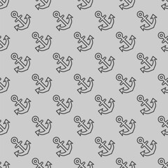 Anchor for vessel line seamless pattern, marine port theme. Vector graphics. Ship sea anchoring, heavy anchor sign with background, repeat line icon.