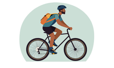 Obraz premium Minimalist Vector Illustration of Man Riding Bicycle for Eco-friendly Lifestyle Concepts