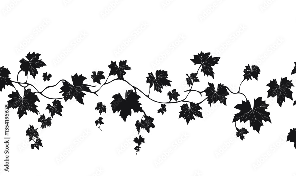 Aufkleber minimalist silhouette of grape vines and leaves in continuous natural pattern for design