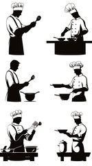 Minimalist Chef Silhouettes Cooking Vector Set for Culinary Themes and Design Projects