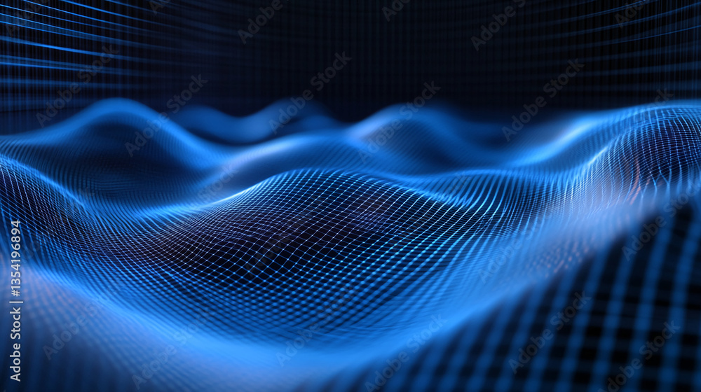 Poster abstract blue digital wave texture, grid pattern creates a dynamic, flowing appearance symbolizing t