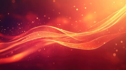 Obraz premium Fiery Flow: A dynamic display of warm orange and red hues gracefully swirling, adorned with shimmering particles and abstract elements, evoking a sense of energy and movement.